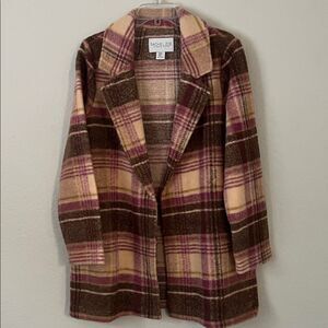 Rachel Zoe Wool Blend  Plaid Open Front with Pockets Coat in Size M